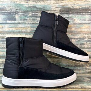 BLONDO Samarie Puffer Ankle Boots Womens 10M Waterproof Black Nylon Suede Zip